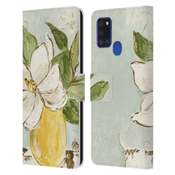 Haley Bush Floral Painting Magnolia Yellow Vase Leather Book Wallet Case Cover For Samsung Galaxy A21s (2020)