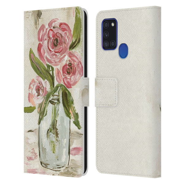 Haley Bush Floral Painting Pink Vase Leather Book Wallet Case Cover For Samsung Galaxy A21s (2020)