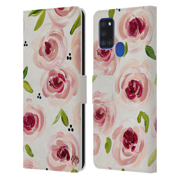 Haley Bush Floral Painting Pink Pattern Leather Book Wallet Case Cover For Samsung Galaxy A21s (2020)