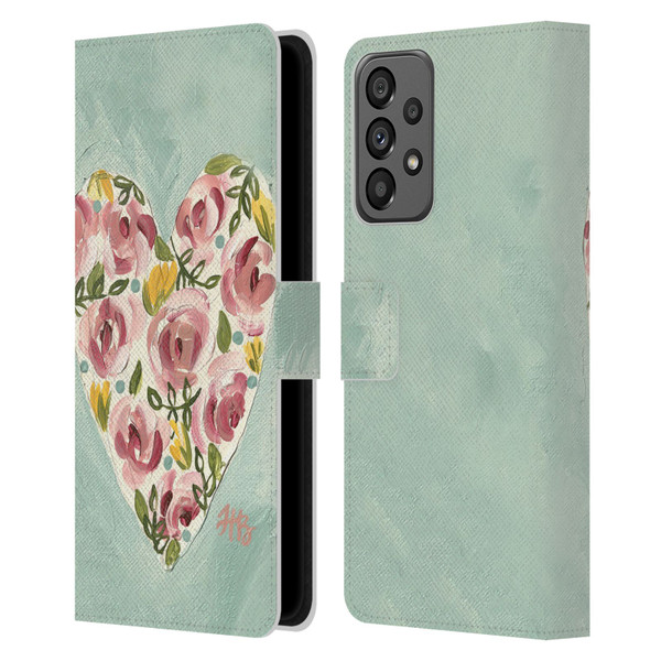 Haley Bush Floral Painting Valentine Heart Leather Book Wallet Case Cover For Samsung Galaxy A73 5G (2022)