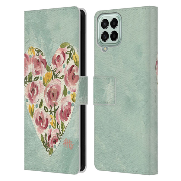 Haley Bush Floral Painting Valentine Heart Leather Book Wallet Case Cover For Samsung Galaxy M33 (2022)