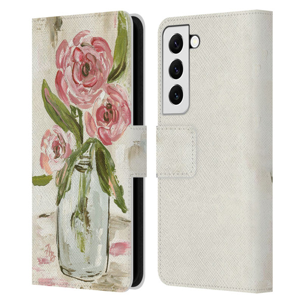 Haley Bush Floral Painting Pink Vase Leather Book Wallet Case Cover For Samsung Galaxy S22 5G