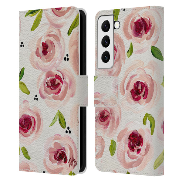 Haley Bush Floral Painting Pink Pattern Leather Book Wallet Case Cover For Samsung Galaxy S22 5G