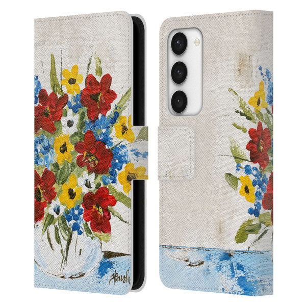 Haley Bush Floral Painting Patriotic Leather Book Wallet Case Cover For Samsung Galaxy S23 5G