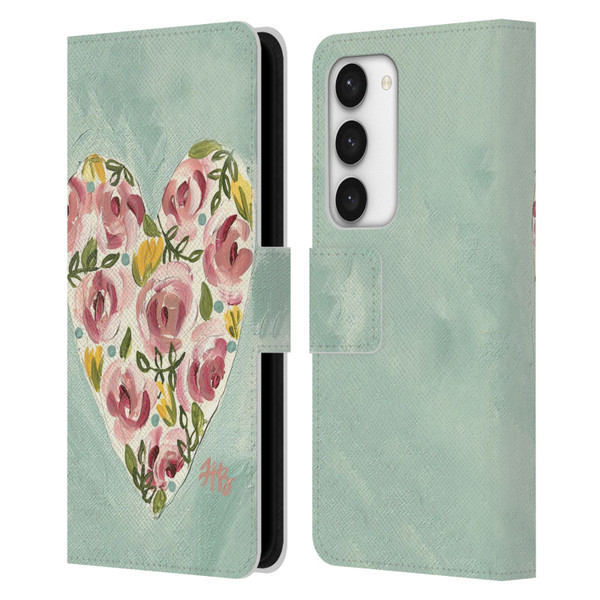 Haley Bush Floral Painting Valentine Heart Leather Book Wallet Case Cover For Samsung Galaxy S23 5G