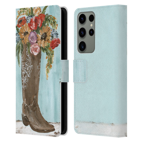 Haley Bush Floral Painting Boot Leather Book Wallet Case Cover For Samsung Galaxy S23 Ultra 5G