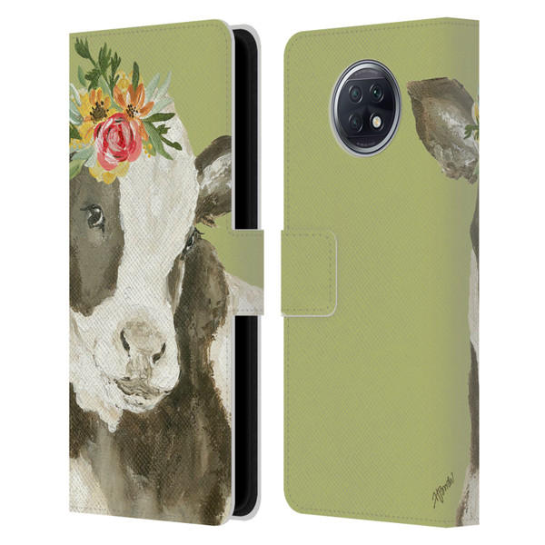 Haley Bush Floral Painting Holstein Cow Leather Book Wallet Case Cover For Xiaomi Redmi Note 9T 5G