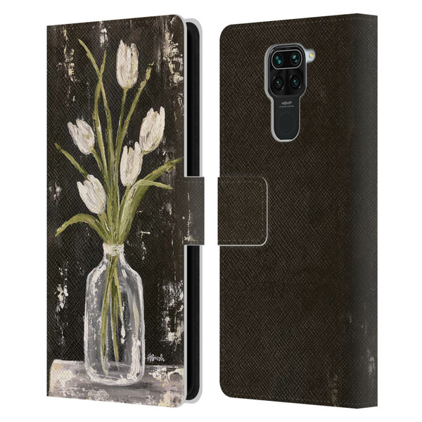 Haley Bush Floral Painting White Tulips In Glass Jar Leather Book Wallet Case Cover For Xiaomi Redmi Note 9 / Redmi 10X 4G