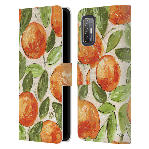 Haley Bush Pattern Painting Orange Splash Leather Book Wallet Case Cover For HTC Desire 21 Pro 5G