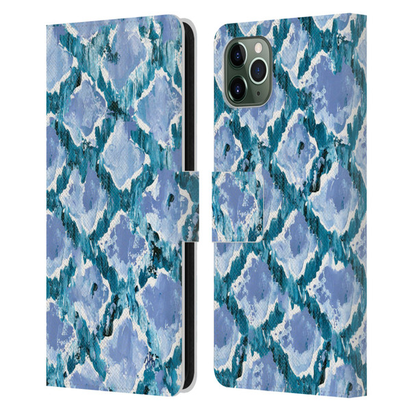 Haley Bush Pattern Painting Blue Diamond Leather Book Wallet Case Cover For Apple iPhone 11 Pro Max