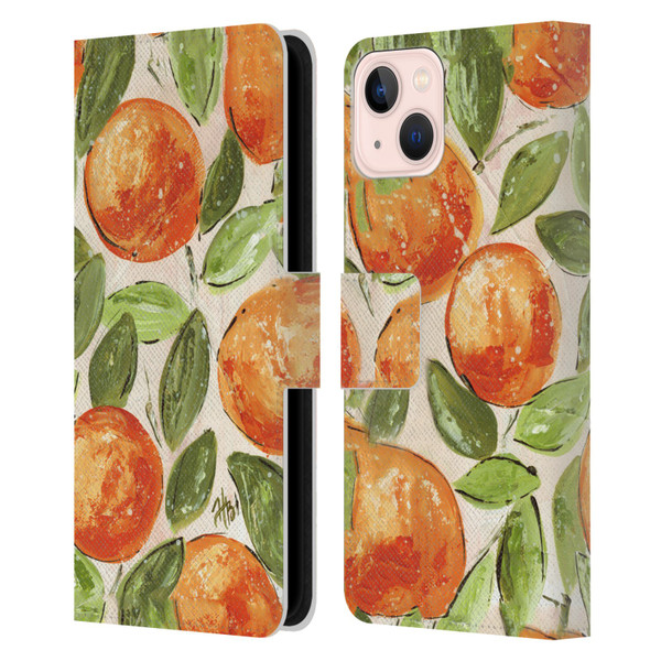 Haley Bush Pattern Painting Orange Splash Leather Book Wallet Case Cover For Apple iPhone 13