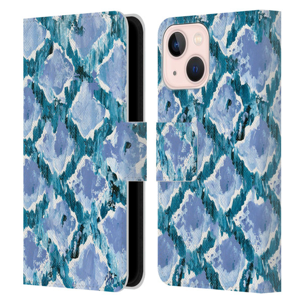 Haley Bush Pattern Painting Blue Diamond Leather Book Wallet Case Cover For Apple iPhone 13 Mini