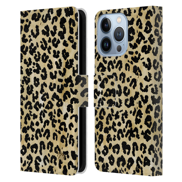 Haley Bush Pattern Painting Leopard Print Leather Book Wallet Case Cover For Apple iPhone 13 Pro