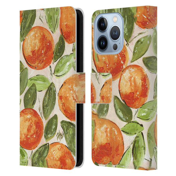 Haley Bush Pattern Painting Orange Splash Leather Book Wallet Case Cover For Apple iPhone 13 Pro