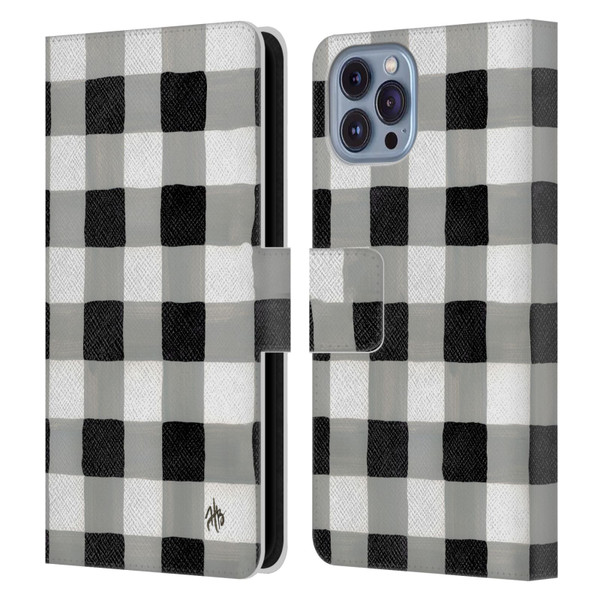 Haley Bush Pattern Painting Buffalo Check Black Leather Book Wallet Case Cover For Apple iPhone 14