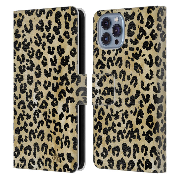 Haley Bush Pattern Painting Leopard Print Leather Book Wallet Case Cover For Apple iPhone 14