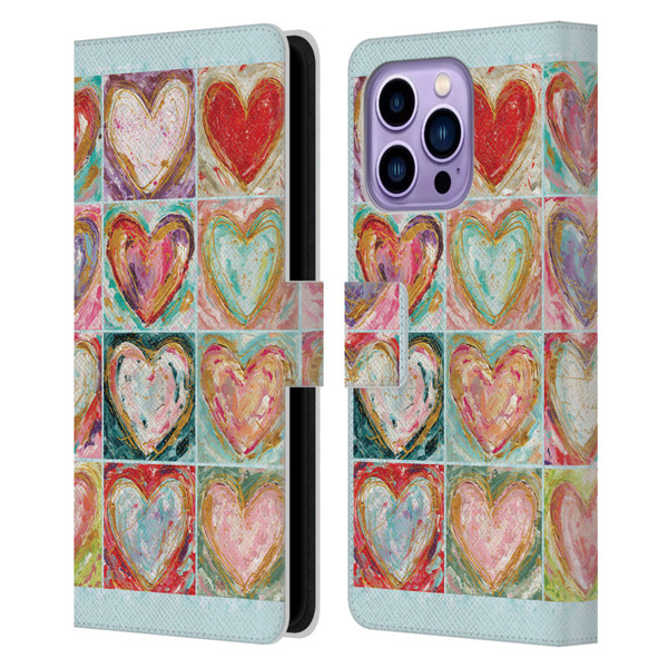 Haley Bush Pattern Painting Hearts Leather Book Wallet Case Cover For Apple iPhone 14 Pro Max