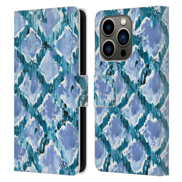 Haley Bush Pattern Painting Blue Diamond Leather Book Wallet Case Cover For Apple iPhone 14 Pro