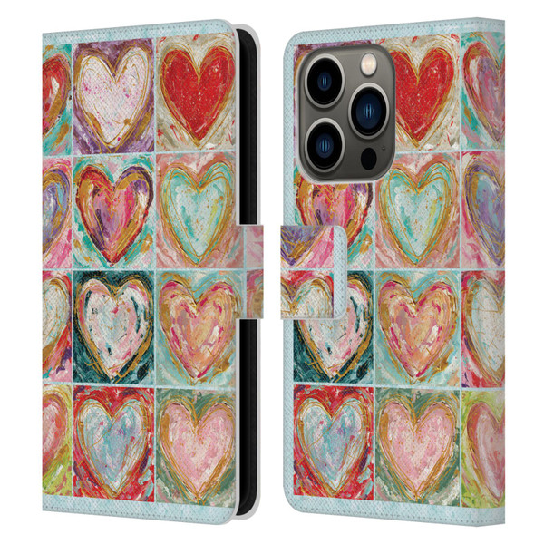 Haley Bush Pattern Painting Hearts Leather Book Wallet Case Cover For Apple iPhone 14 Pro
