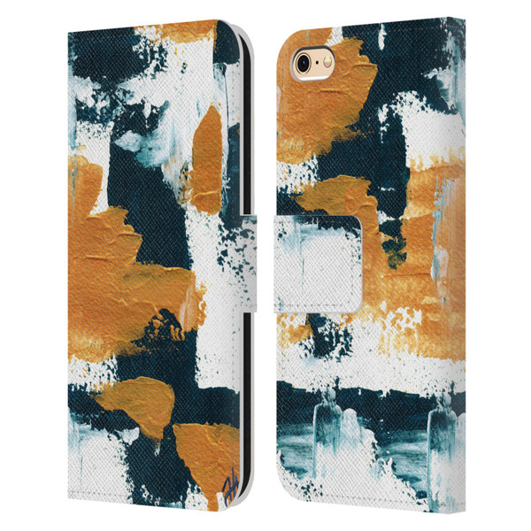 Haley Bush Pattern Painting Abstract Navy Gold White Leather Book Wallet Case Cover For Apple iPhone 6 / iPhone 6s