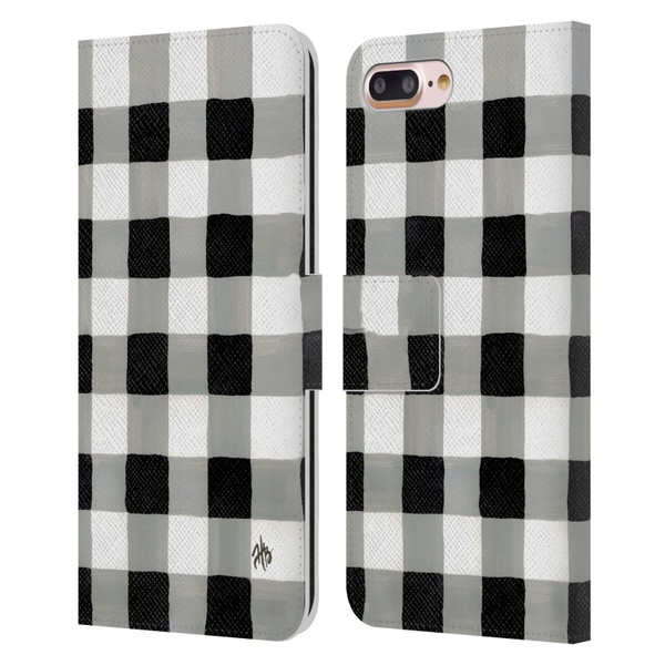 Haley Bush Pattern Painting Buffalo Check Black Leather Book Wallet Case Cover For Apple iPhone 7 Plus / iPhone 8 Plus