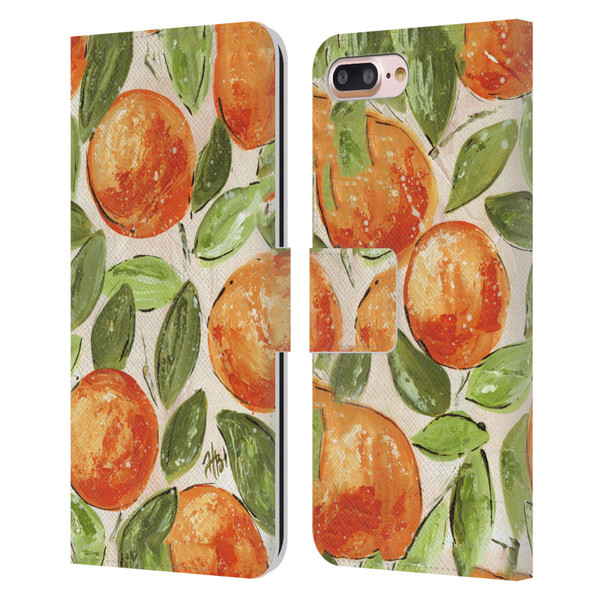 Haley Bush Pattern Painting Orange Splash Leather Book Wallet Case Cover For Apple iPhone 7 Plus / iPhone 8 Plus