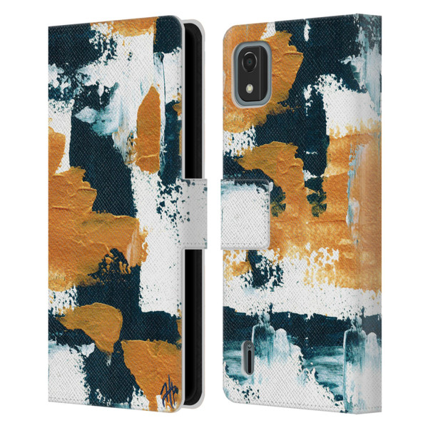 Haley Bush Pattern Painting Abstract Navy Gold White Leather Book Wallet Case Cover For Nokia C2 2nd Edition
