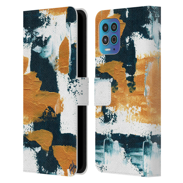 Haley Bush Pattern Painting Abstract Navy Gold White Leather Book Wallet Case Cover For Motorola Moto G100