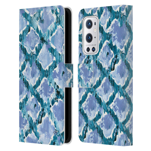 Haley Bush Pattern Painting Blue Diamond Leather Book Wallet Case Cover For OnePlus 9 Pro