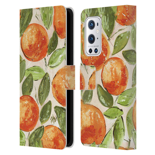 Haley Bush Pattern Painting Orange Splash Leather Book Wallet Case Cover For OnePlus 9 Pro