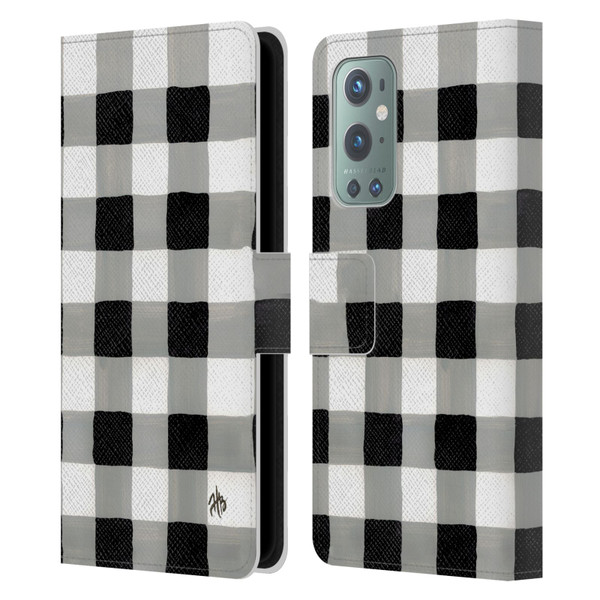 Haley Bush Pattern Painting Buffalo Check Black Leather Book Wallet Case Cover For OnePlus 9
