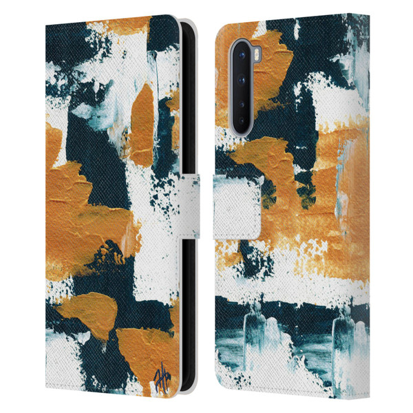 Haley Bush Pattern Painting Abstract Navy Gold White Leather Book Wallet Case Cover For OnePlus Nord 5G