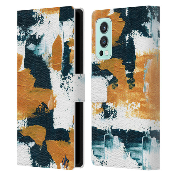 Haley Bush Pattern Painting Abstract Navy Gold White Leather Book Wallet Case Cover For OnePlus Nord 2 5G