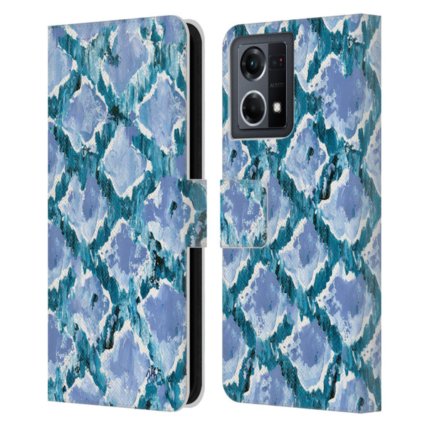 Haley Bush Pattern Painting Blue Diamond Leather Book Wallet Case Cover For OPPO Reno8 4G