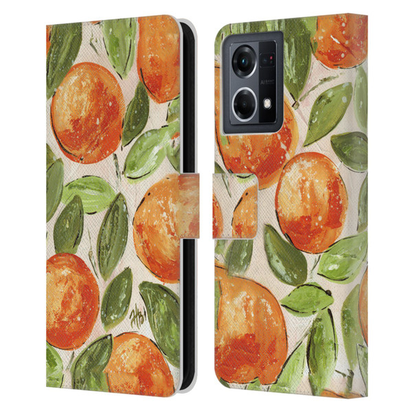 Haley Bush Pattern Painting Orange Splash Leather Book Wallet Case Cover For OPPO Reno8 4G