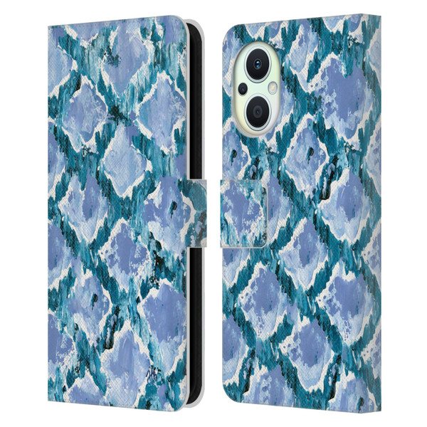 Haley Bush Pattern Painting Blue Diamond Leather Book Wallet Case Cover For OPPO Reno8 Lite