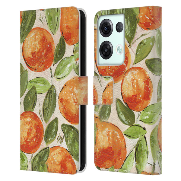 Haley Bush Pattern Painting Orange Splash Leather Book Wallet Case Cover For OPPO Reno8 Pro