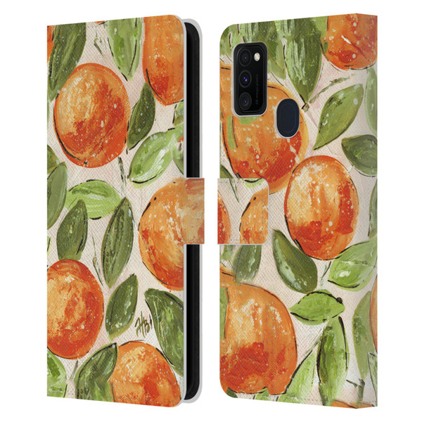 Haley Bush Pattern Painting Orange Splash Leather Book Wallet Case Cover For Samsung Galaxy M30s (2019)/M21 (2020)