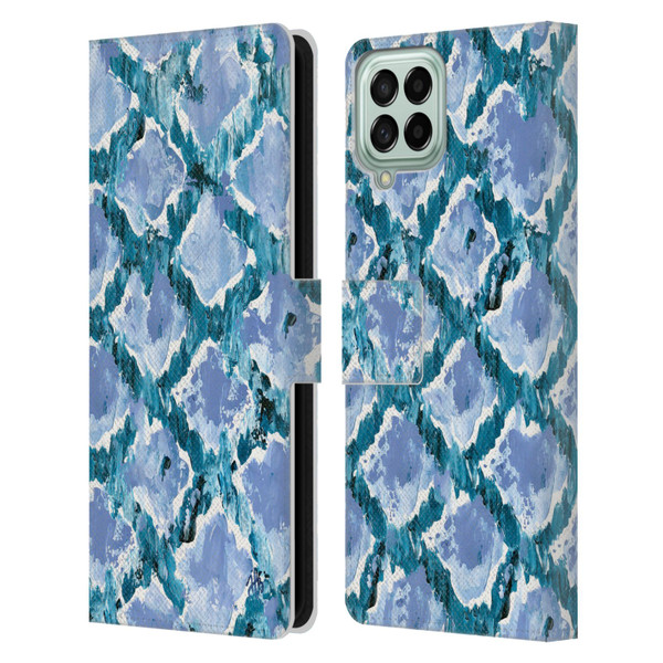 Haley Bush Pattern Painting Blue Diamond Leather Book Wallet Case Cover For Samsung Galaxy M33 (2022)
