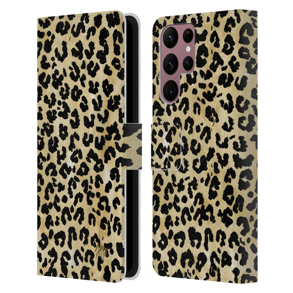 Haley Bush Pattern Painting Leopard Print Leather Book Wallet Case Cover For Samsung Galaxy S22 Ultra 5G