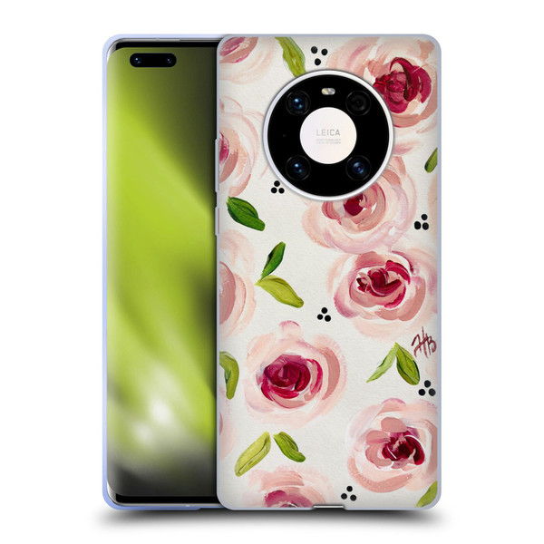 Haley Bush Floral Painting Pink Pattern Soft Gel Case for Huawei Mate 40 Pro 5G