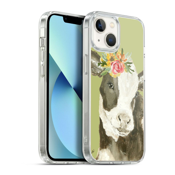 Haley Bush Floral Painting Holstein Cow Soft Gel Case for Apple iPhone 13