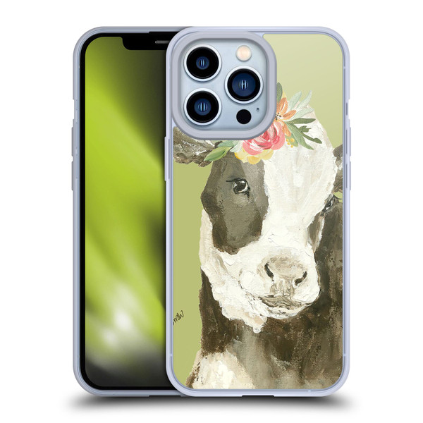 Haley Bush Floral Painting Holstein Cow Soft Gel Case for Apple iPhone 13 Pro