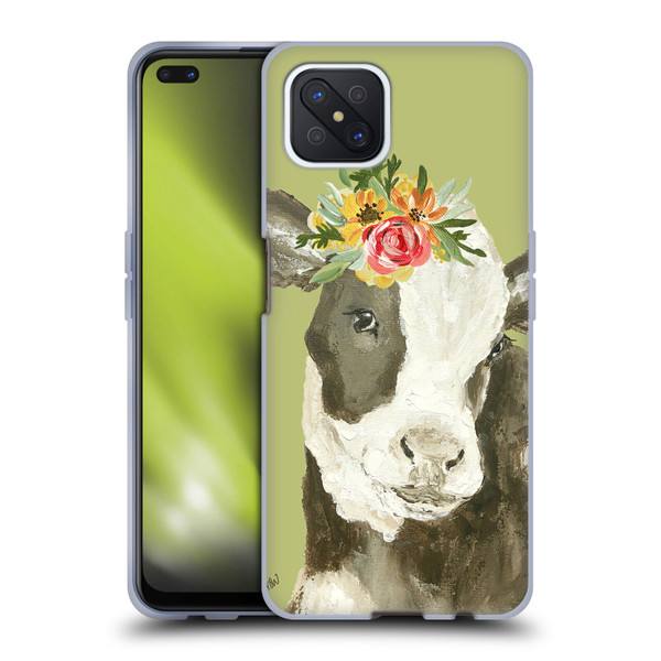 Haley Bush Floral Painting Holstein Cow Soft Gel Case for OPPO Reno4 Z 5G