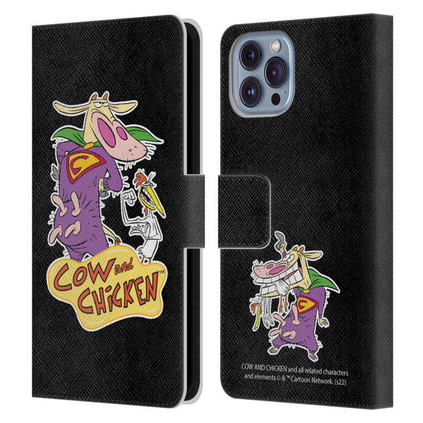 Cow and Chicken Graphics Super Cow Leather Book Wallet Case Cover For Apple iPhone 14