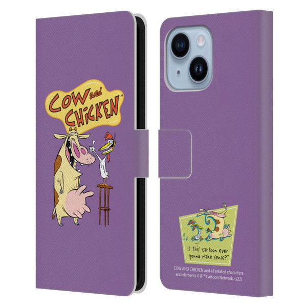 Cow and Chicken Graphics Character Art Leather Book Wallet Case Cover For Apple iPhone 14 Plus