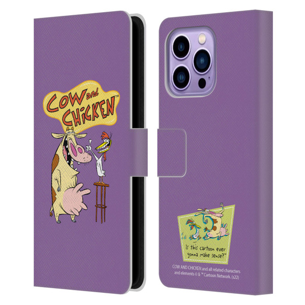 Cow and Chicken Graphics Character Art Leather Book Wallet Case Cover For Apple iPhone 14 Pro Max