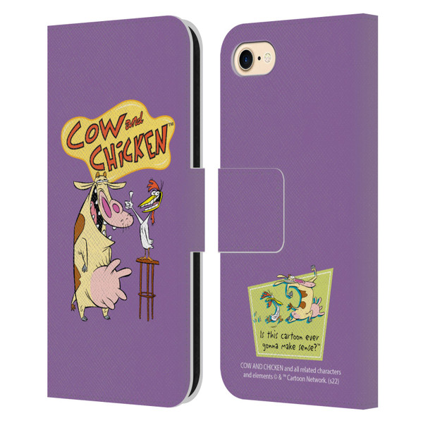 Cow and Chicken Graphics Character Art Leather Book Wallet Case Cover For Apple iPhone 7 / 8 / SE 2020 & 2022