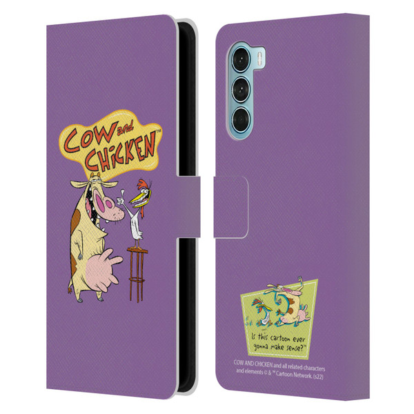 Cow and Chicken Graphics Character Art Leather Book Wallet Case Cover For Motorola Edge S30 / Moto G200 5G