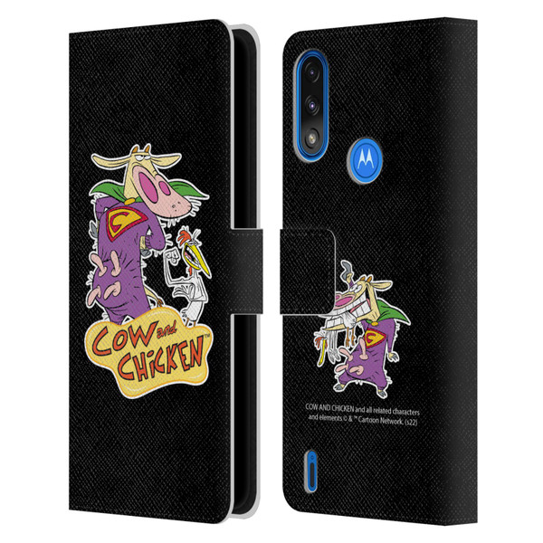 Cow and Chicken Graphics Super Cow Leather Book Wallet Case Cover For Motorola Moto E7 Power / Moto E7i Power
